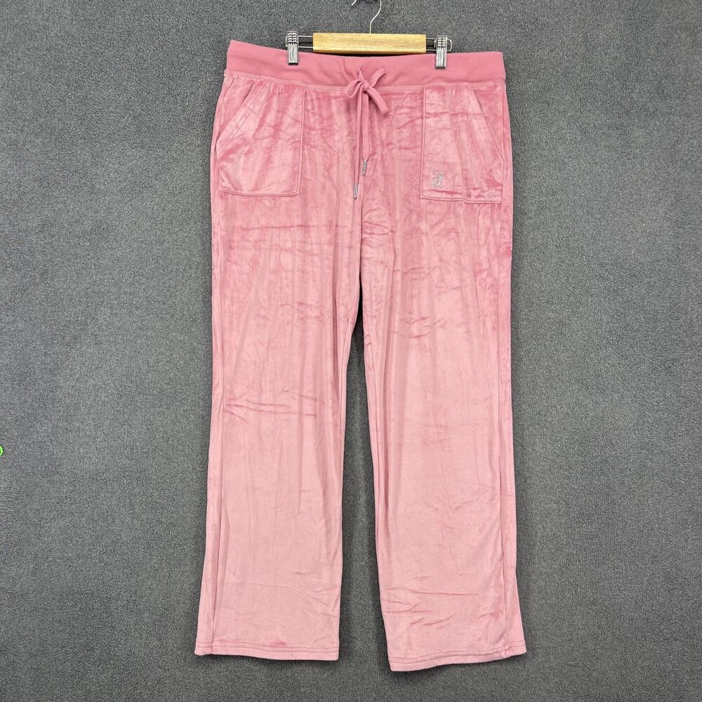 Juicy Couture Pants Womens XL Pink Velour Sleepwear Rhinestone Lounge Y2K pocket